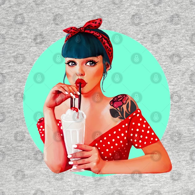 Pin up girl cartoon illustration vintage milkshake sexy woman by astronauticarte